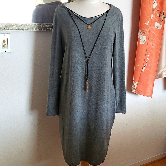 Ultra Flirt Grey Sweater Tunic Dress w Necklace 2X